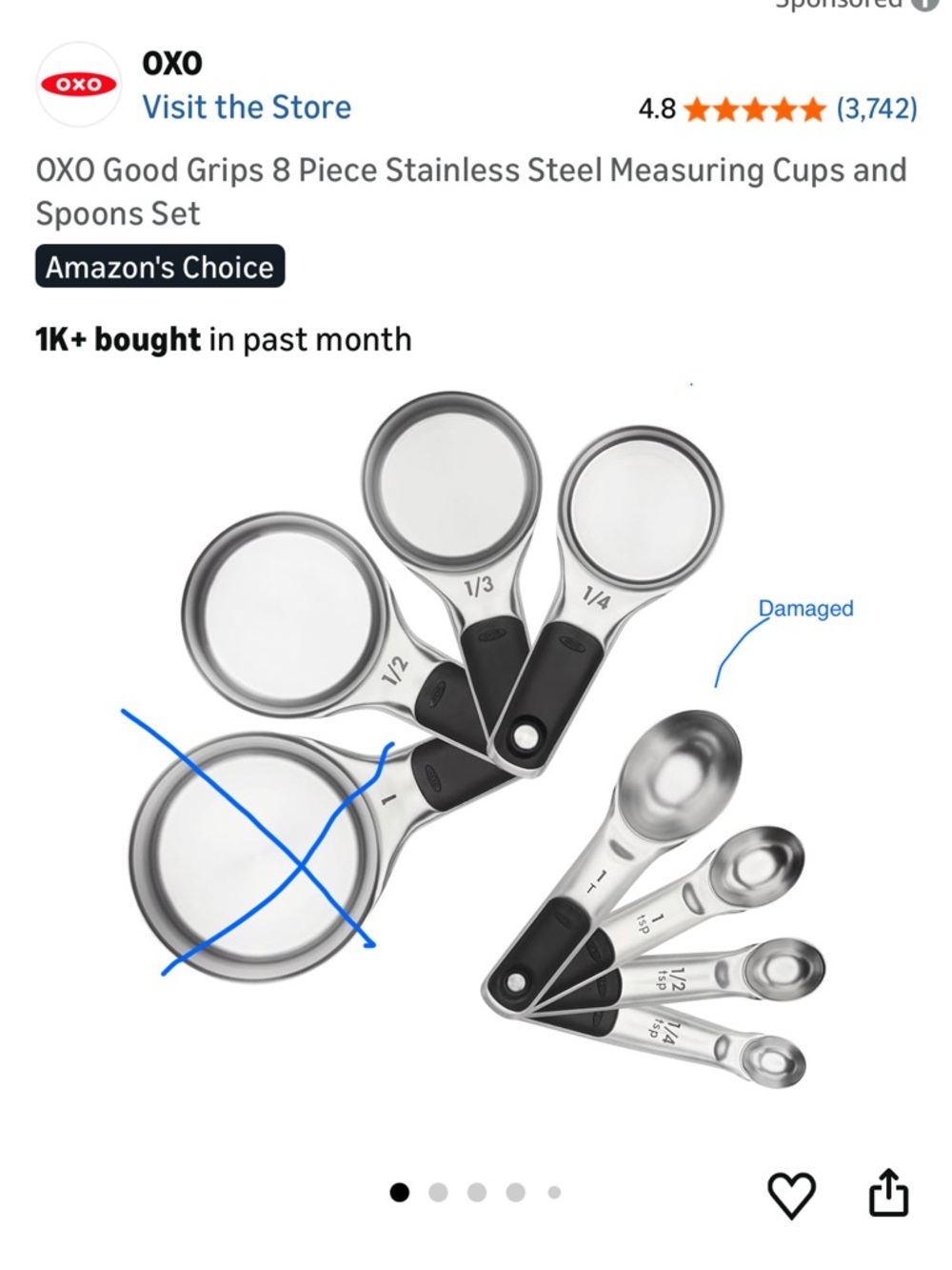 OXO Stainless Steel Measuring Cups & Spoons with Black Grips